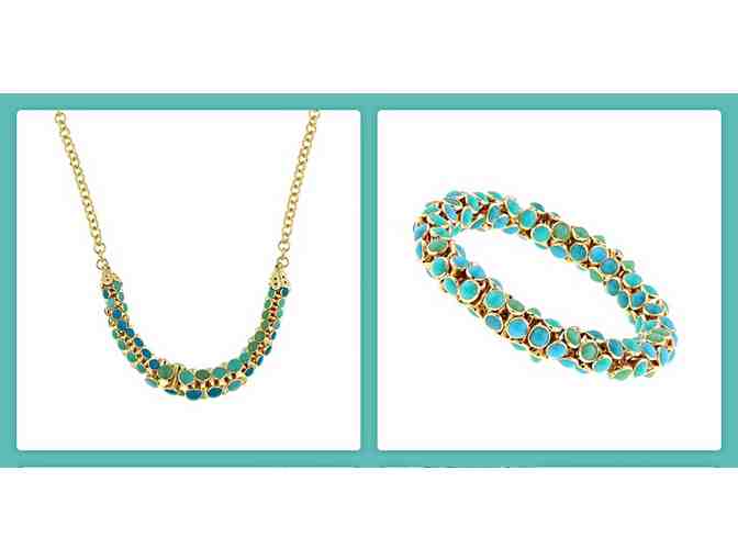 1928 JEWELRY: Matching Turquoise Enamel Necklace and Bracelet