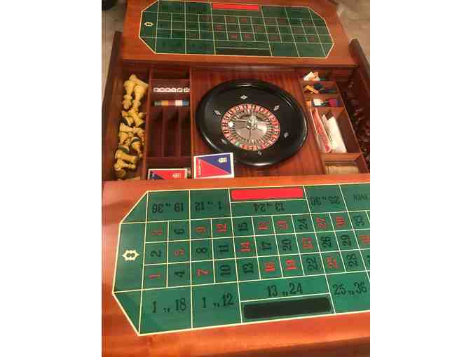 Vintage Italian Antique Inlaid Gaming Table (Lacquered Wood)