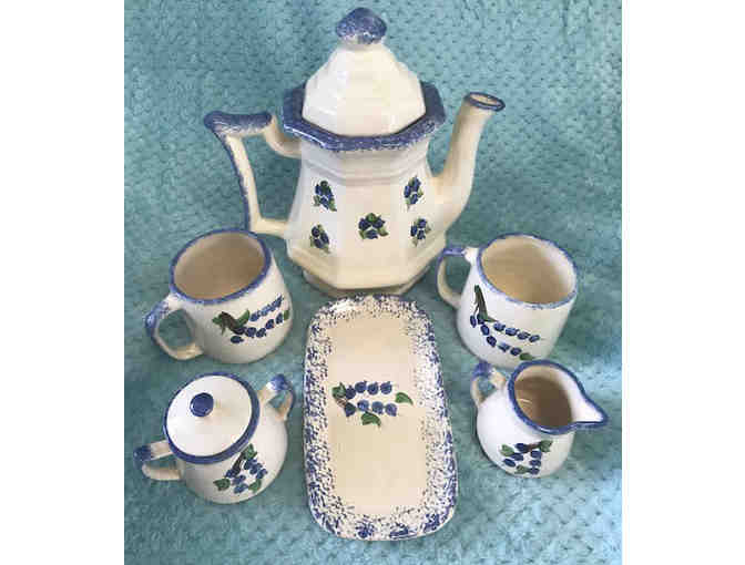 Antique hand-painted Maine blueberry pitcher and coffee set