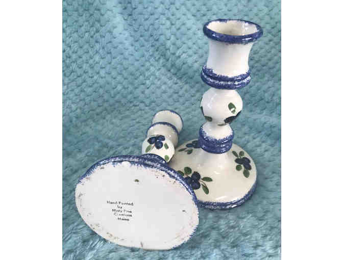 Hand-painted Maine blueberry candlesticks