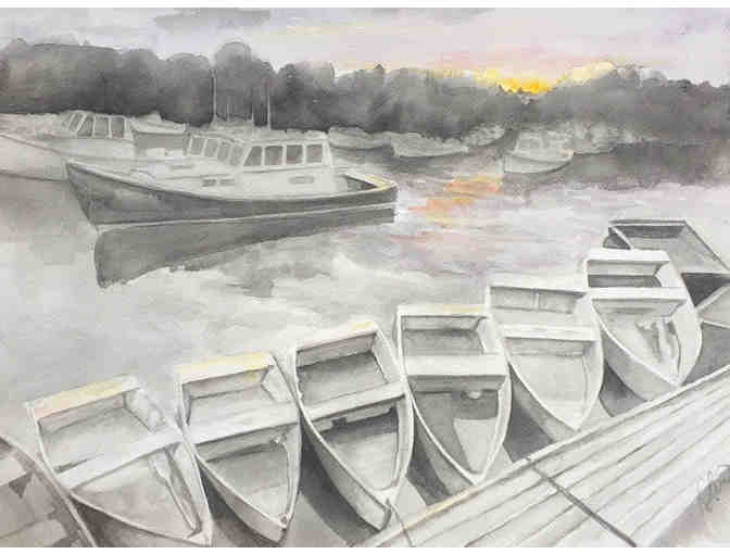 Beautiful Watercolor print of Harbor Dinghies by Maine Home Portrait Artist - Photo 1