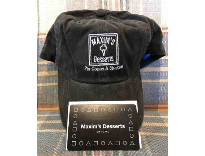Maxim's Pie Cones $25 gift certificate and baseball cap