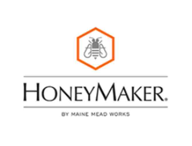 Maine Mead Works Honey Maker Blueberry Mead and two custom glasses