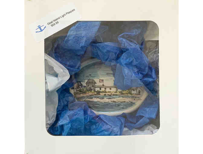 Goat Island Light Italian Ceramic Plaque donated by Bradbury Brothers Market