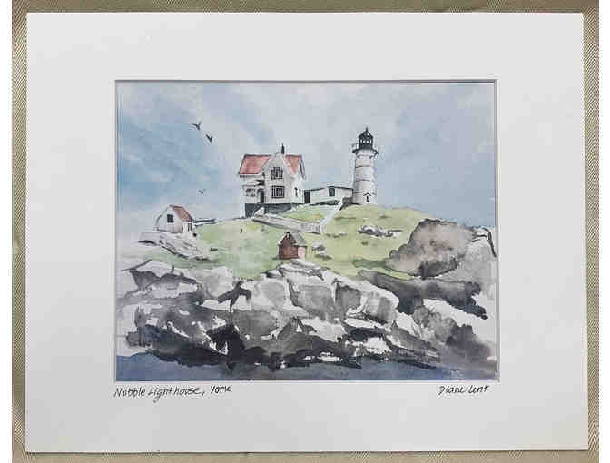 Beautiful Watercolor print of Nubble Light by Maine Home Portrait Artist - Photo 1