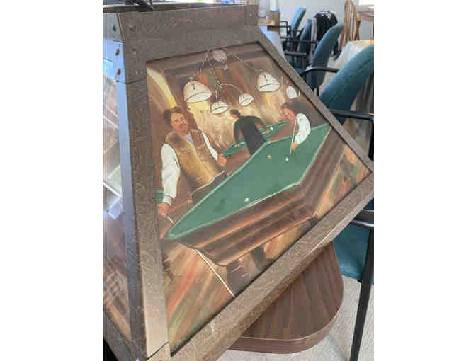 Antique glass billiards table light donated by Arundel Farm Gallery