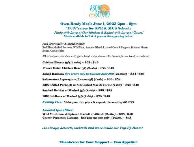 $100 Gift Certificate for Prepared Meals at Above & Beyond Catering