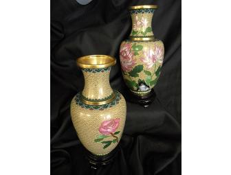 Cloisonne Vases with Stands - Pair