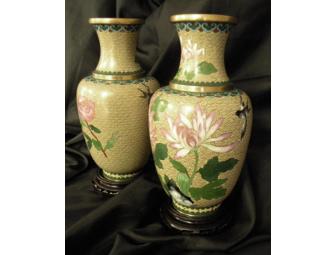 Cloisonne Vases with Stands - Pair