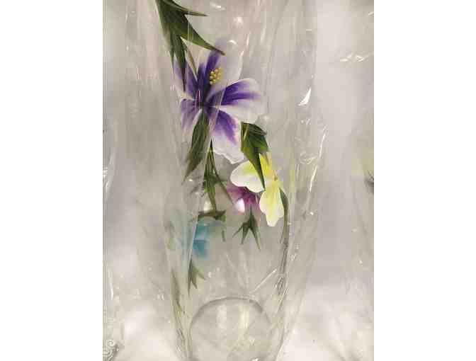 One of a Kind Hand Painted Flower Wine Carafe and Goblets