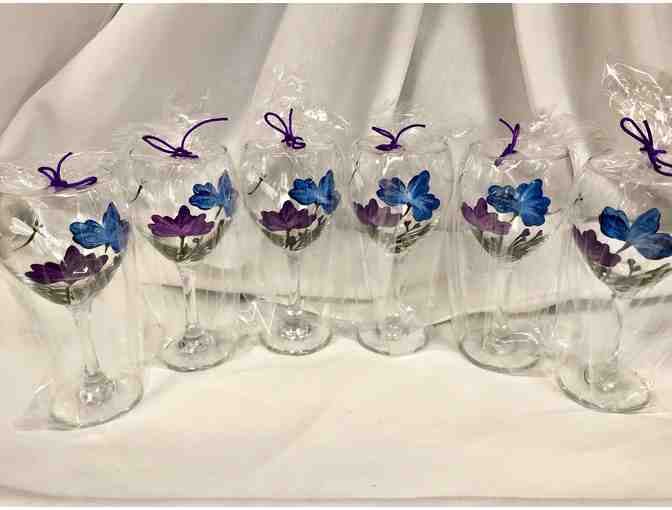 One of a Kind Hand Painted Flower Wine Glasses