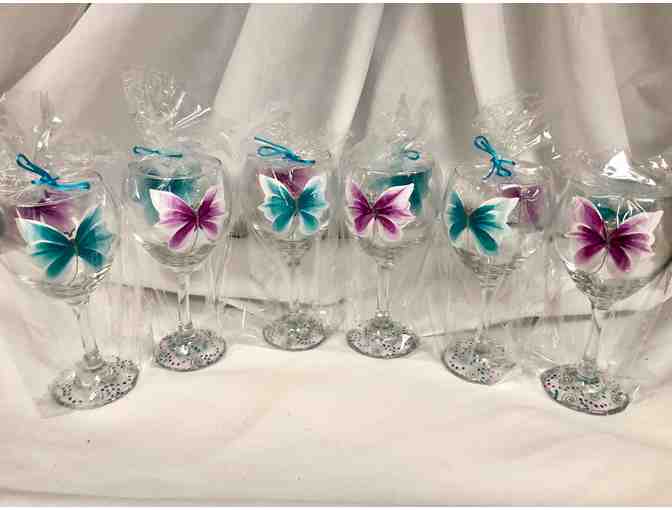 One of a Kind Hand Painted Butterfly Wine Glasses