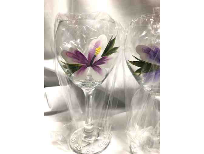 One of a Kind Hand Painted Flower Glasses and Carafe