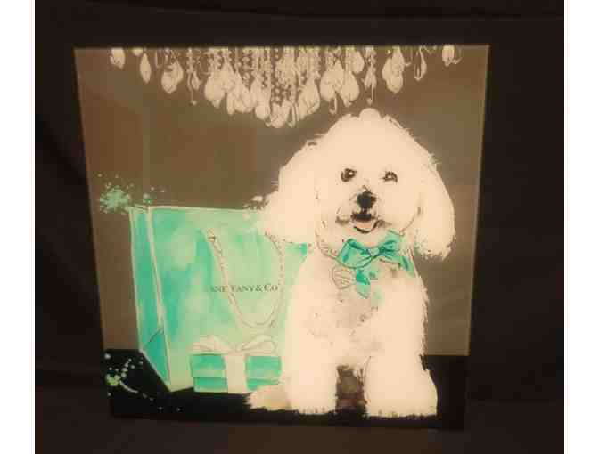 Blue Ribbon White Dog Glass Picture - Photo 1