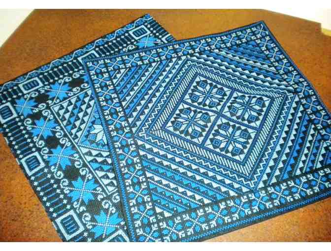 Blue Cross-Stitched Pillow Cases from Palestine (Set of 2)