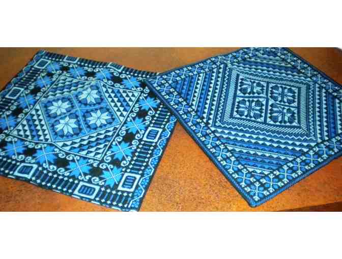 Blue Cross-Stitched Pillow Cases from Palestine (Set of 2)
