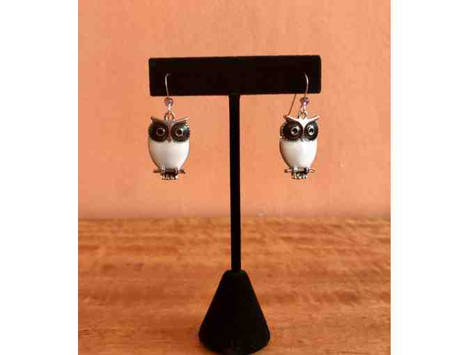 Enamel and Sterling Silver Owl Earrings