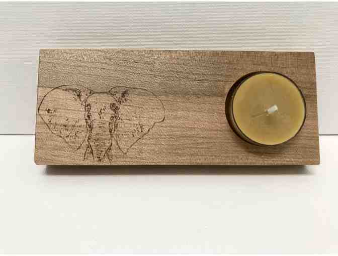 Tea Light Candle Holder with Wood Burning Elephant Art by Kemal Lowenthal '07