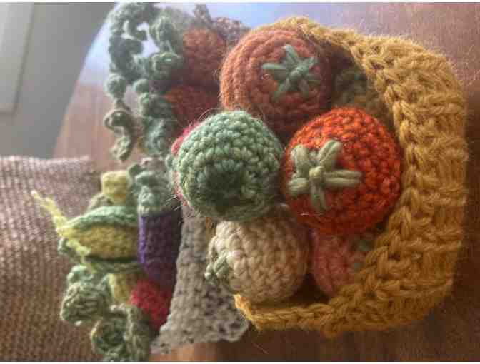 Rainbow Colors Crochet 'Plant-Dyed Wool' Vegetables and 'Reused Shopping Bags' Baskets