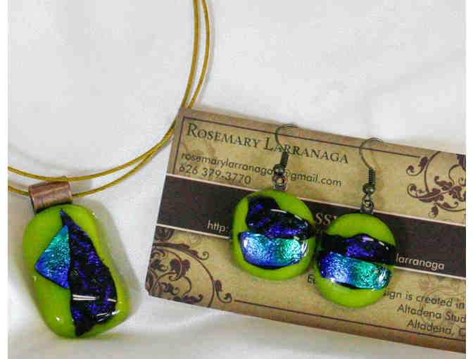 Green, Turquoise Blue, and Purple Glass Necklace and Earrings