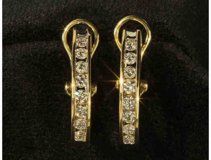 'J' Hoop Earrings in 14K Gold with 1.00 Carat Total Wt Diamonds