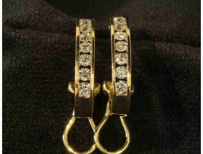 'J' Hoop Earrings in 14K Gold with 1.00 Carat Total Wt Diamonds