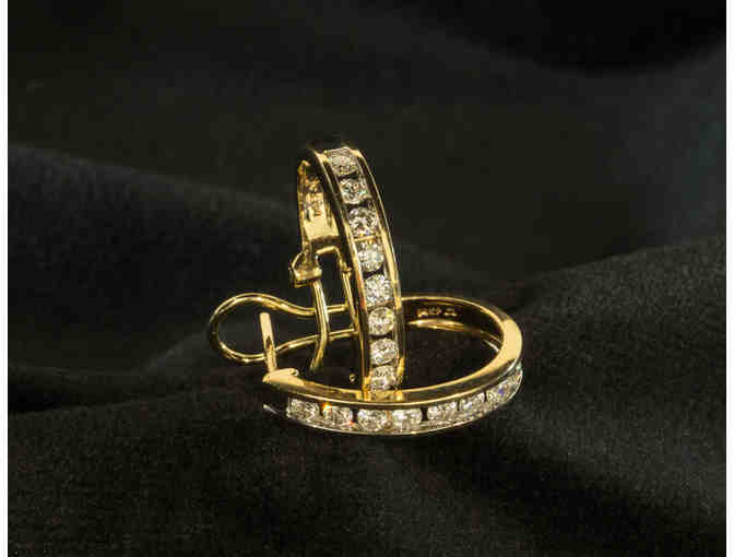 'J' Hoop Earrings in 14K Gold with 1.00 Carat Total Wt Diamonds