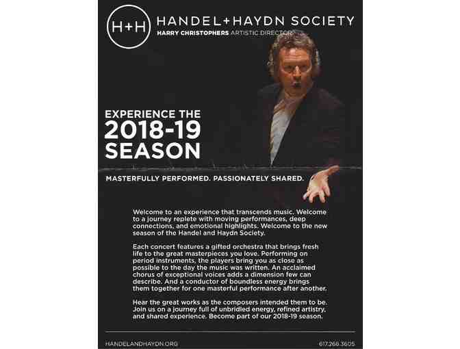 Voucher for 2 tickets to a Handel + Haydn Society 2018-2019 season production