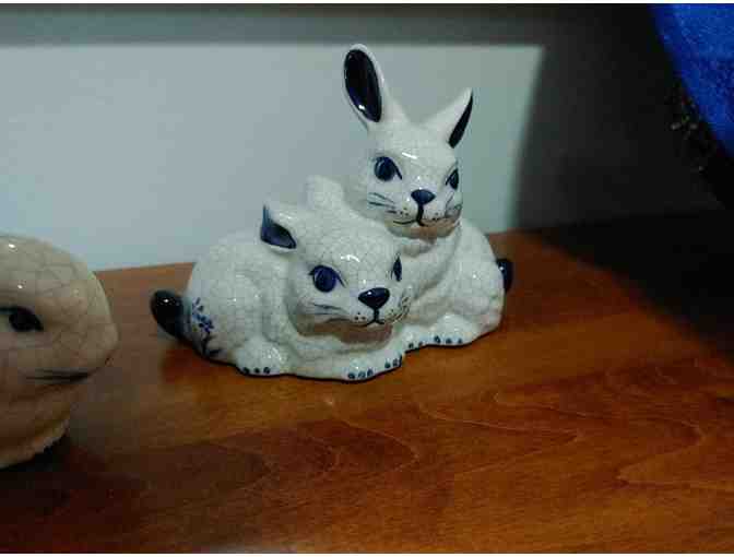 The Potting Shed reproductions3 1/2 ' Sitting Rabbit and 5 1/2' Pair of Sitting Rabbits