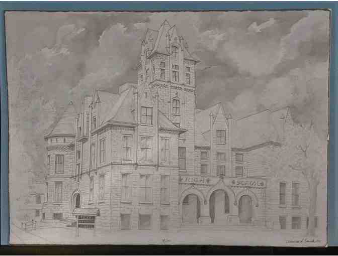 Architectural Pencil Drawing of Greenfield High School/Riley Elementary - Photo 1