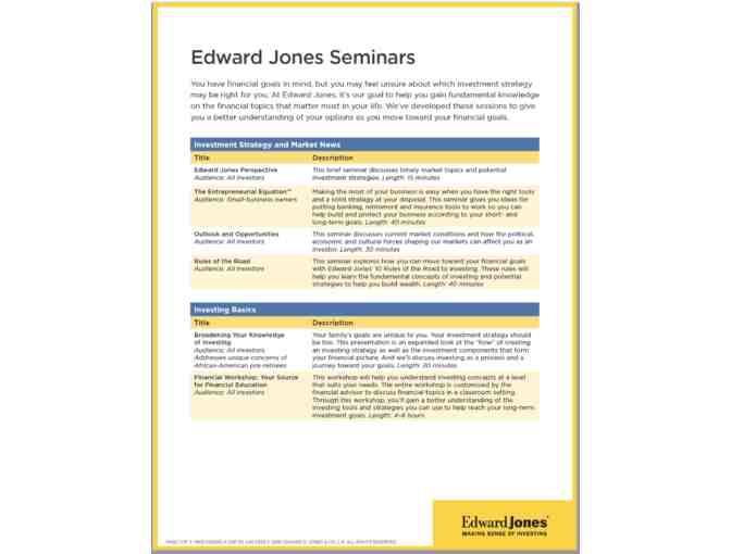 Edward Jones Session Tote Bag Plus Financial Advisor Session
