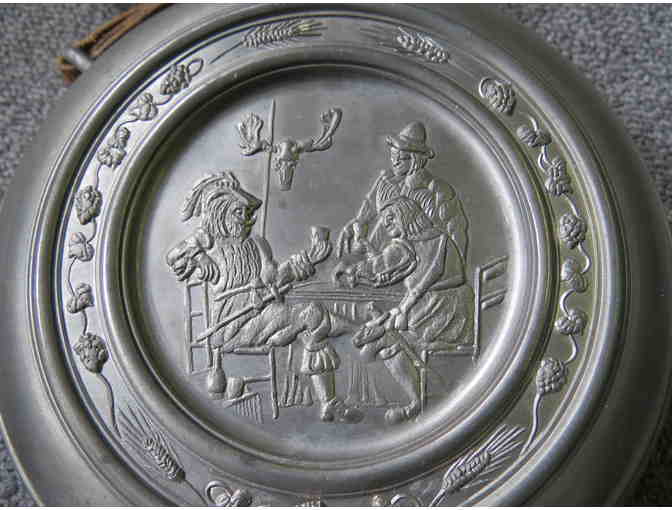 Set of 2 Pewter Vessels with Dogs