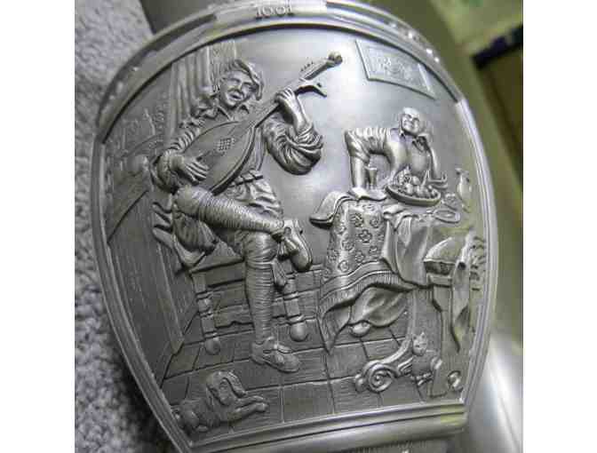 Set of 2 Pewter Vessels with Dogs