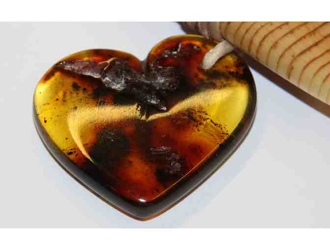 Carved Teardrop with Amber Heart - Made from 'Harley's Tree Stump'