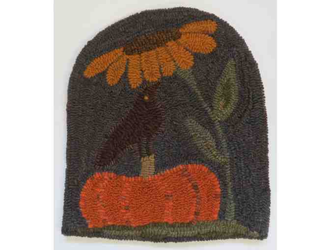 Handcrafted Sunflower and Crow Hooked Mat