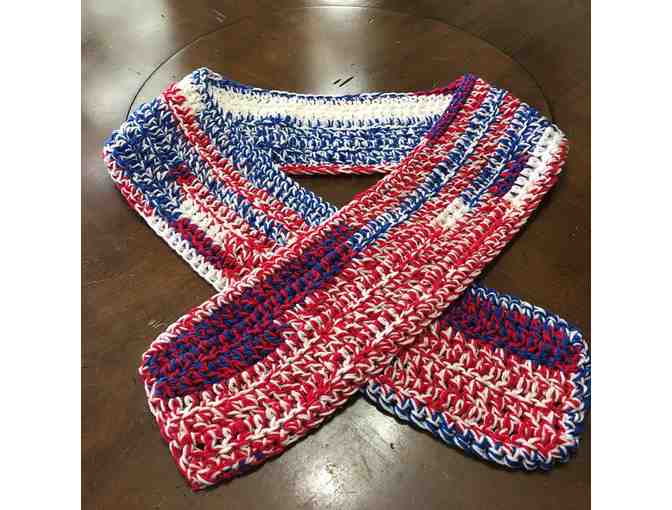 Red, White & Blue Crocheted Hat and Scarf