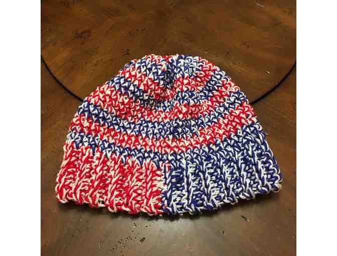 Red, White & Blue Crocheted Hat and Scarf