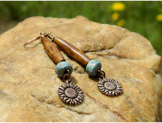 Batik Bone Boho Sunflower Earrings