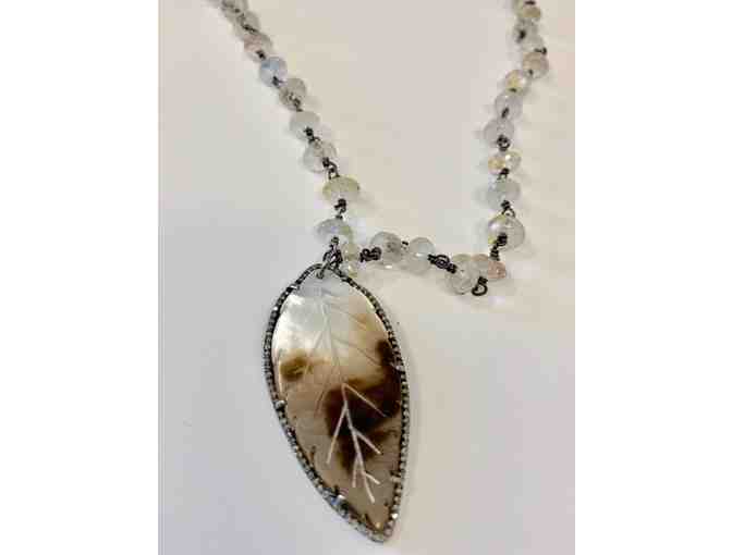 Hiji Designs Mother of Pear Feather Pendant Necklace