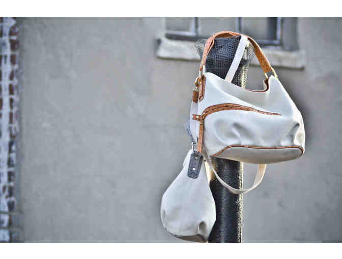 Cotton Canvas Aki Kano Handbag with Ostrich Leather Trim