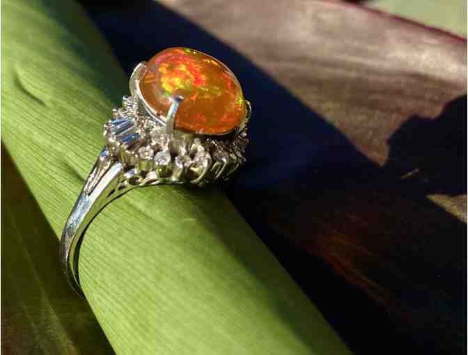 One Platinum opal and diamond prong set fancy cluster design ring - Photo 2
