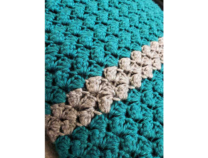 Crocheted Afghan (Teal and Light Grey)