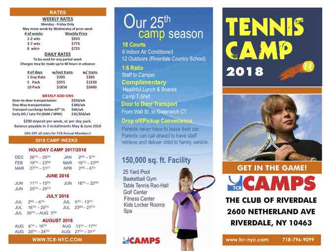 The Club of Riverdale - One Week of Tennis or Golf Camp