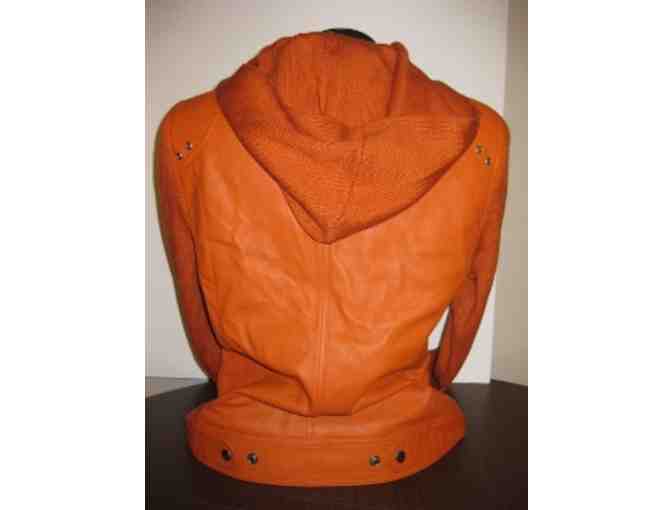 Women's Hooded Orange Knit Leather Jacket