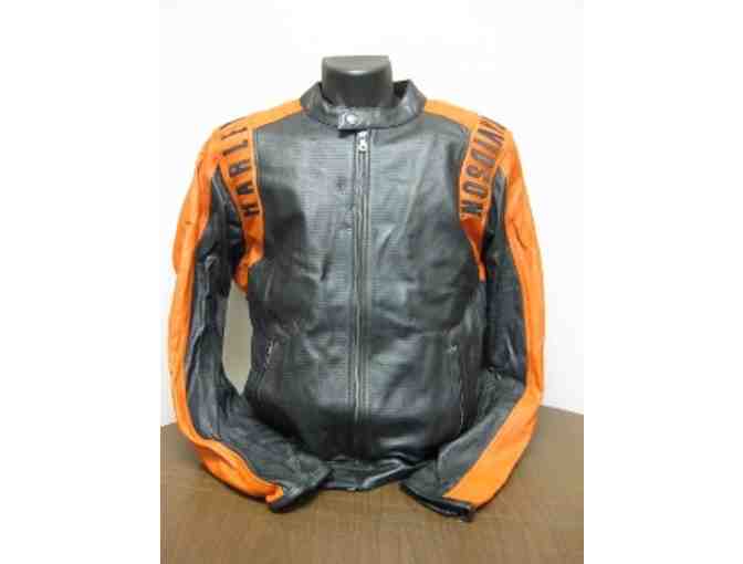 Men's Perforated Black and Orange Leather Jacket