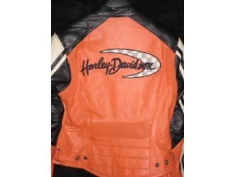 Women's Orange & Black Leather Harley-Davidson Racing Jacket-- Women's Medium