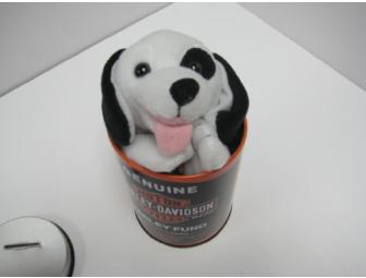 Harley-Davidson Tin Can Bank With Stuffed Dog II