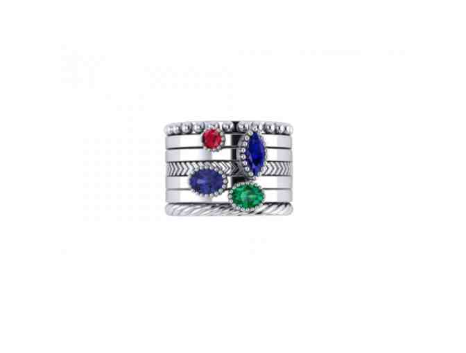 Precious Gems Multi Gemstone Sterling Silver Signature Stacked Ring Set