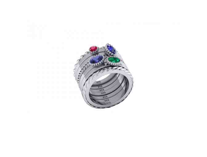 Precious Gems Multi Gemstone Sterling Silver Signature Stacked Ring Set