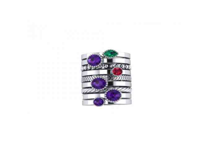 Mallory Amethyst-Emerald - Ruby Sterling Silver Signature Stacked Ring Set